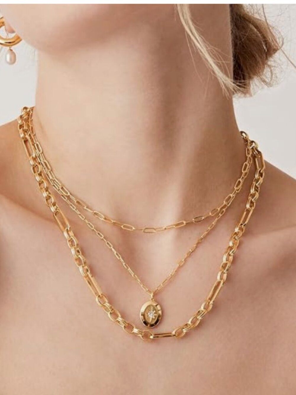 PAVOI 14K Gold Plated Double Star Layered Necklace Like New - Picture 4 of 4